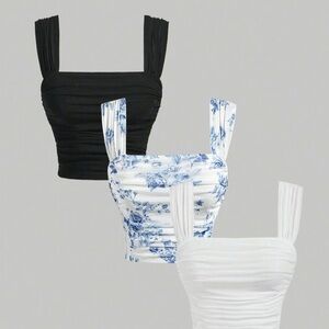 Floral Blue and White Tank Top